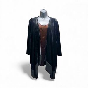 NOTATIONS Black Velvet Open-Front Cardigan Duster Jacket - Size L - JC356